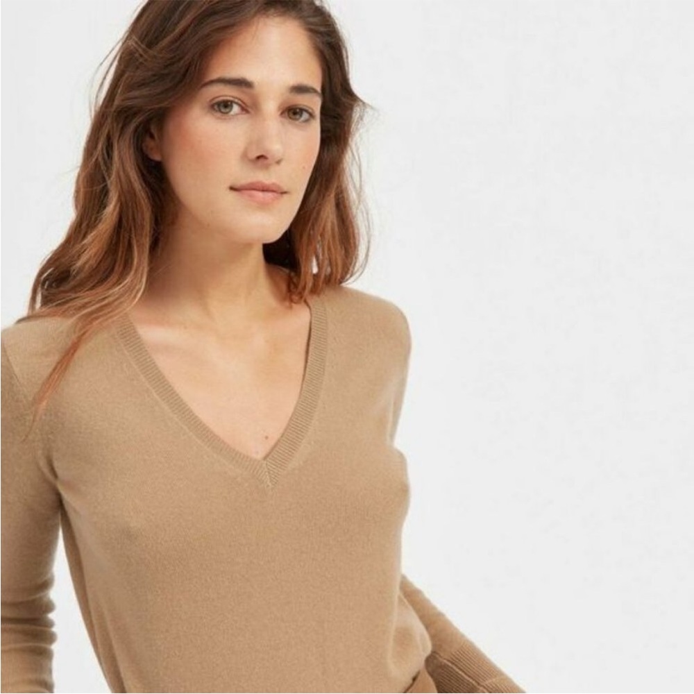 Everlane v-neck cashmere sweater taupe sz Large